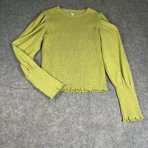 Anthropologie Top Women’s Small Green Puff Sleeve Smocked Blouse